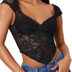 SHEIN Black Lace Detail Top